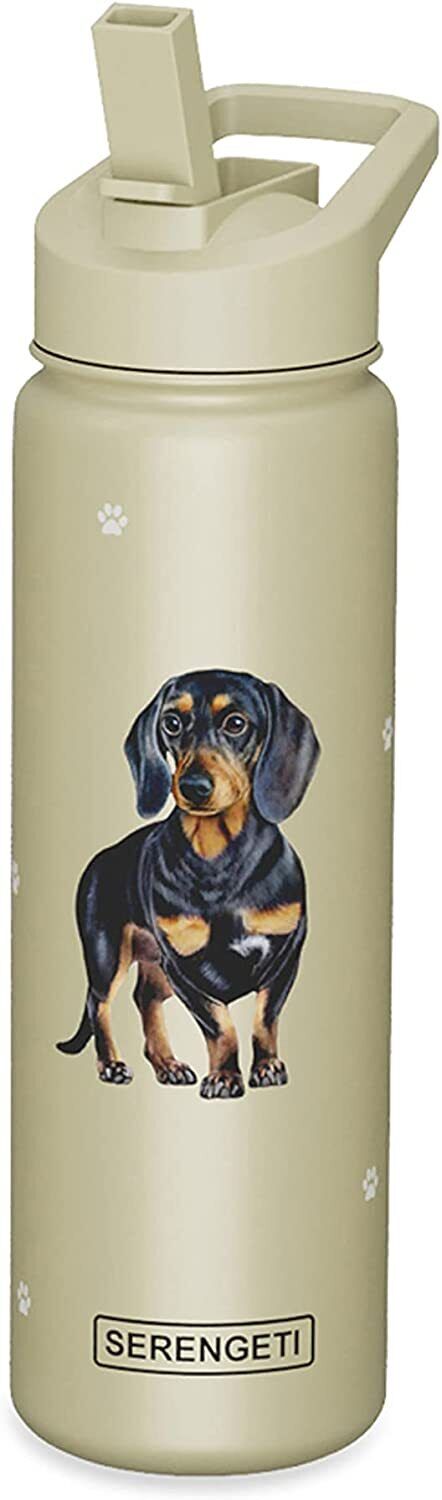 E&S Pets Stainless Steel Water Bottle 24 Oz., Spill Proof (Black Dachshund)