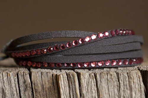 Adjustable Multiple Grey Leather Bands Bracelet with Pink Rhinestones