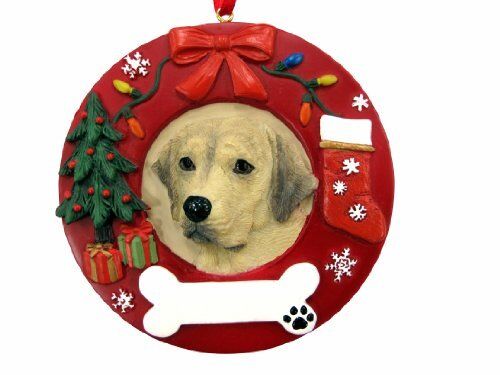 E&S Pets Yellow Labrador Christmas Ornament Wreath Shaped Easily Personalized