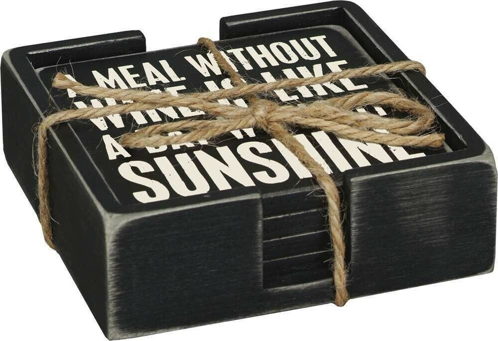 Primitives By Kathy 20018 Classic Black and White Coasters Set of 4 Wine