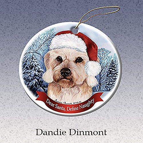 Holiday Pet Gifts Dandie Dinmont Santa Hat Dog Porcelain Ornament
