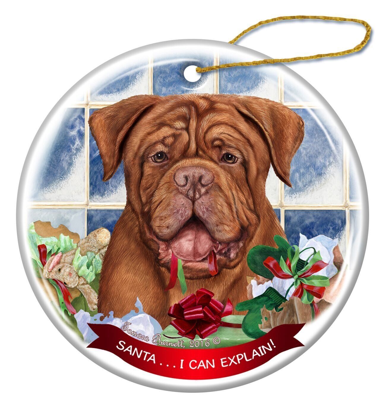 Dogue de Bordeaux Dog Porcelain Ornament Pet Gift 'Santa.. I Can Explain!