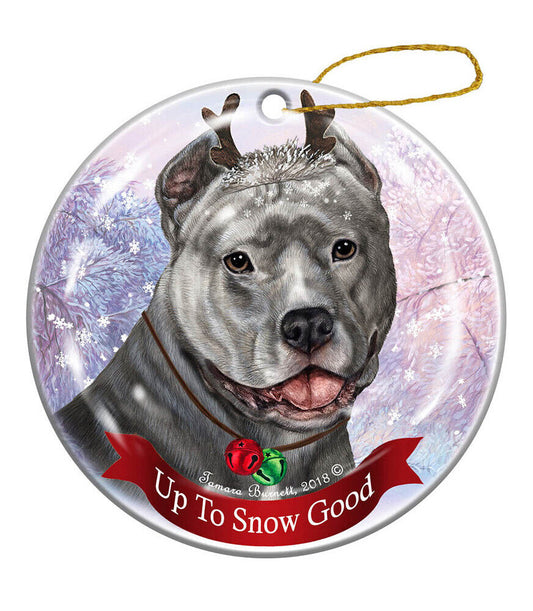 Holiday Pet Gifts Blue Pit Bull Cropped Dog Porcelain Christmas Ornament