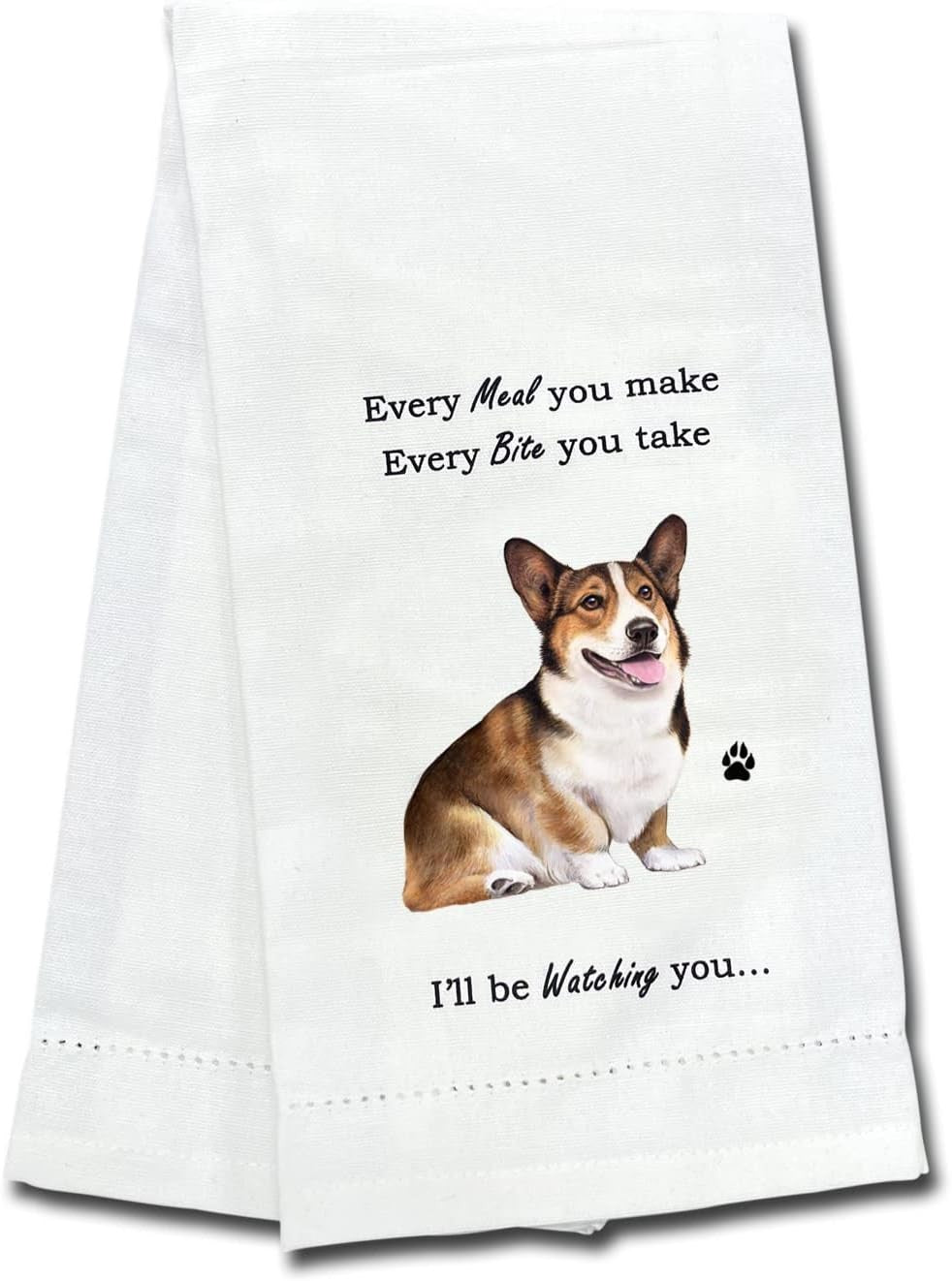 E&S Pets 711-100 Welsh Corgi Dog Kitchen Towel, Off-white