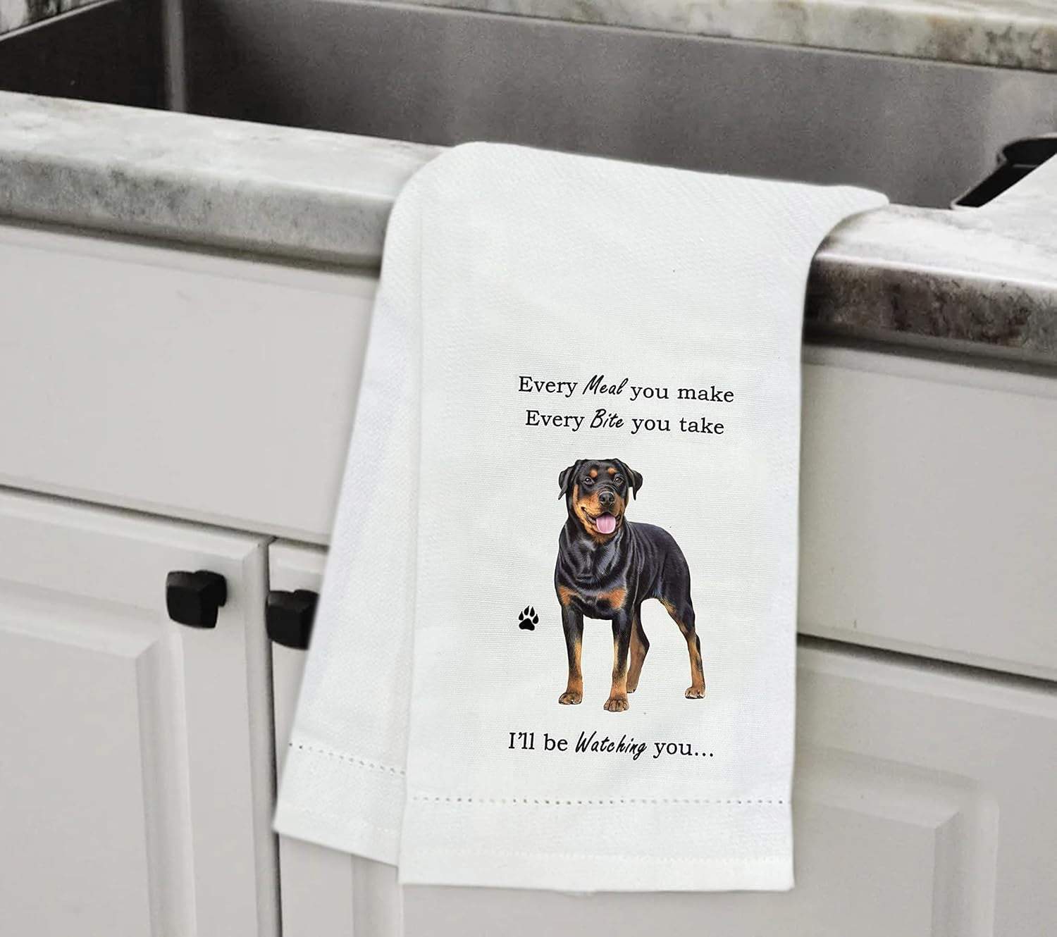 E&S Pets 711-33 Rottweiler Dog Kitchen Towel, Off-white