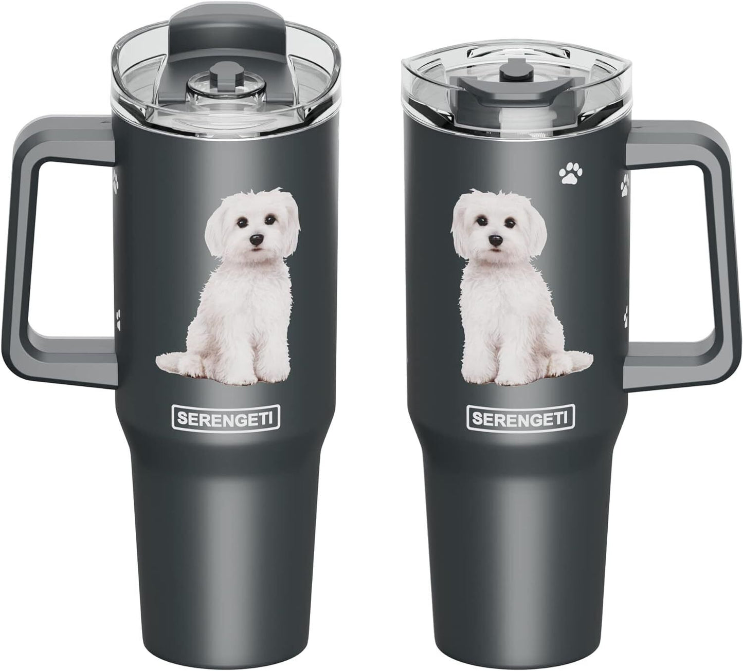 Serengeti 40 Oz Maltese Dog Stainless Steel Tumbler with Handle, Straw & Lid
