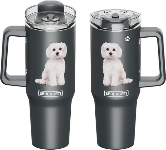 Serengeti 40 Oz Maltese Dog Stainless Steel Tumbler with Handle, Straw & Lid