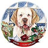 Clumber Spaniel Lemon/White Dog Porcelain Ornament 'Santa. I Can Explain!'