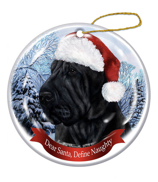 Holiday Pet Gifts Shar Pei, Black Santa Hat Dog Porcelain Christmas Ornament