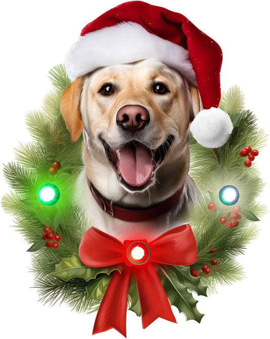 Spoontiques Yellow Lab Ornament - Wooden Decorations w LED Lights - 4"x5"