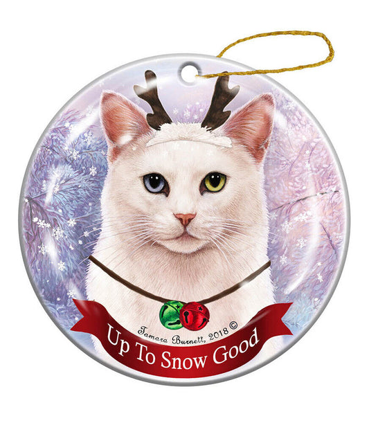 Holiday Pet Gifts White Cat Short Haired Odd Eyed Porcelain Christmas Ornament