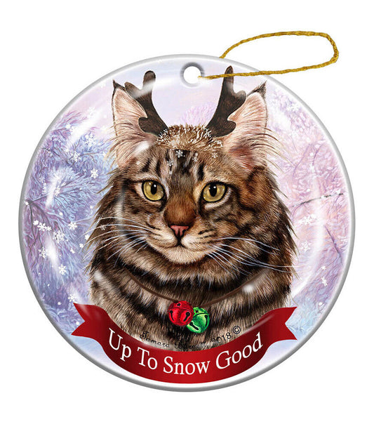 Holiday Pet Gifts Maine Coon Brown Tabby Cat Porcelain Christmas Ornament