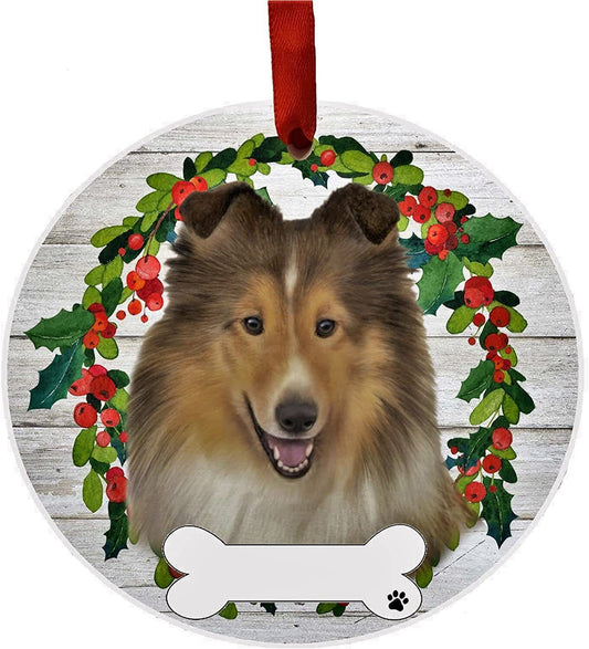 Sheltie Ornament - E&S Pets, DIY Personalizable, Ceramic Round Ornament