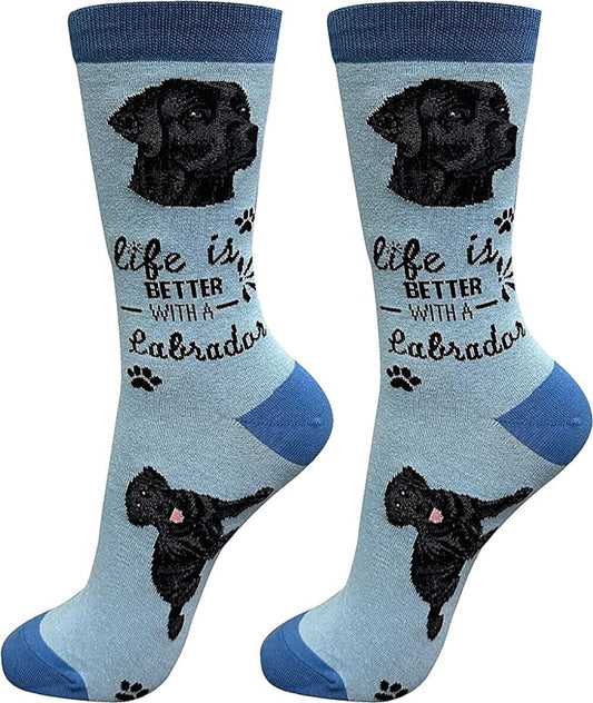 E&S Pets Pet Lover Socks, Life is Better with a Black Labrador Retriever 2, Blue