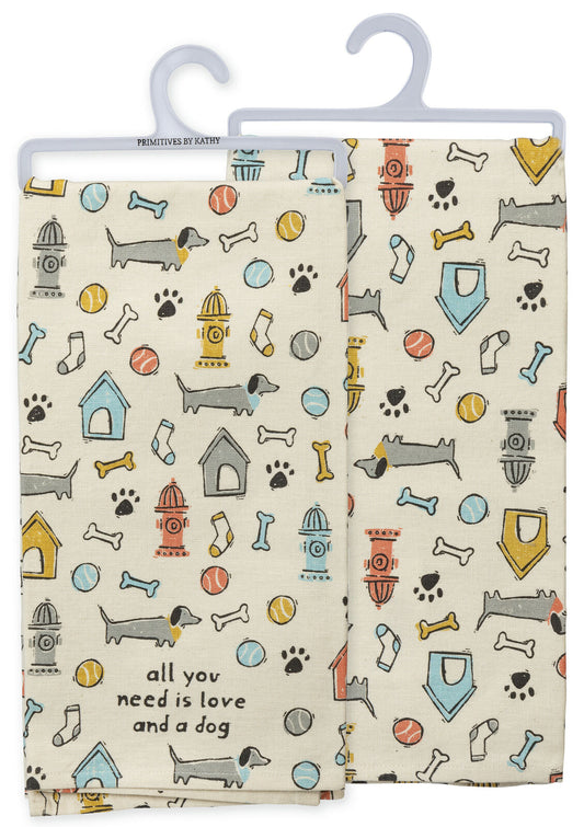 Primitives by Kathy All You Need is Love and a Dog Cotton Dish Towel, 26"