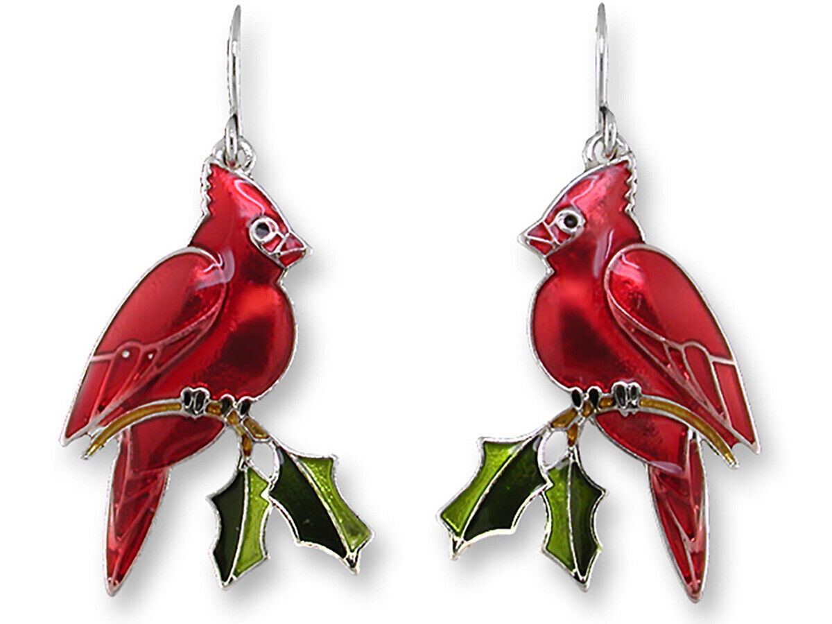Paul Brent Silver Plated Cardinal with Holly Dangle Earrings