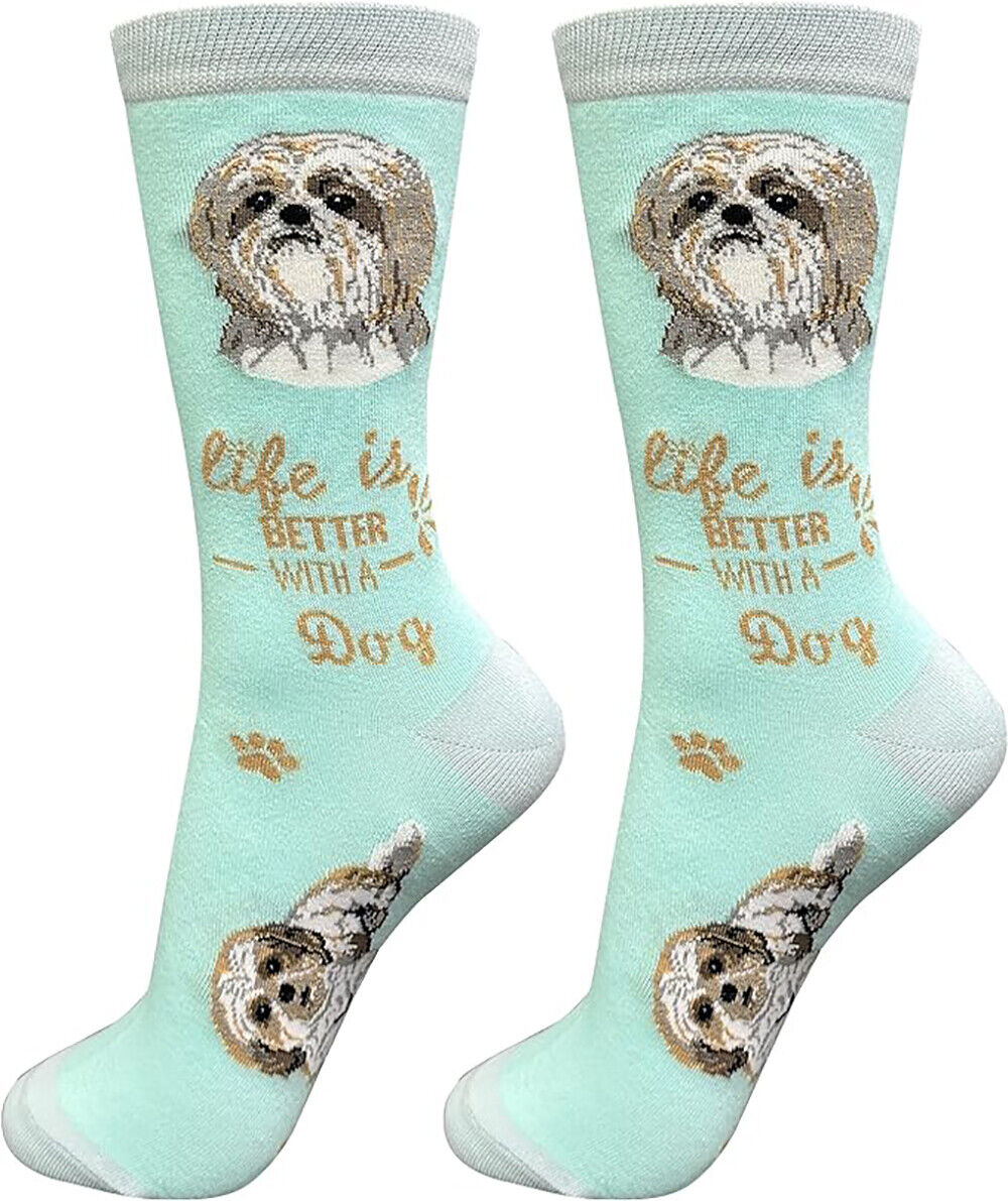 E&S Pets Pet Lover Socks, Life is Better with a Shih Tzu tan