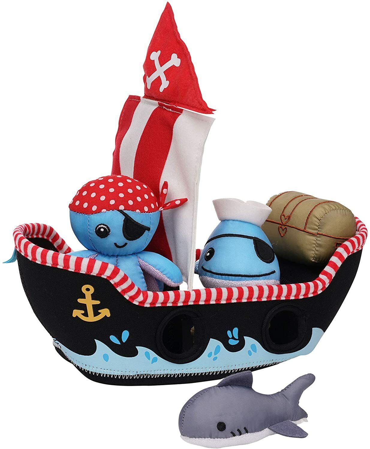 Manhattan Toy Neoprene Pirate Ship 5 Piece Floating Spill n Fill Bath Toy with