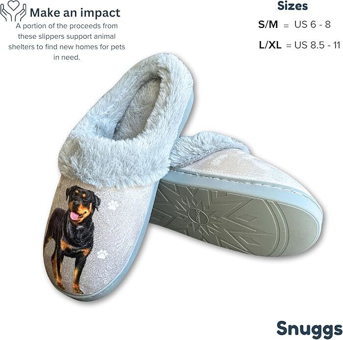 E&S Pets Rottweiler Snugg Slippers for Pet Lovers - Fuzzy Memory Foam, L/XL