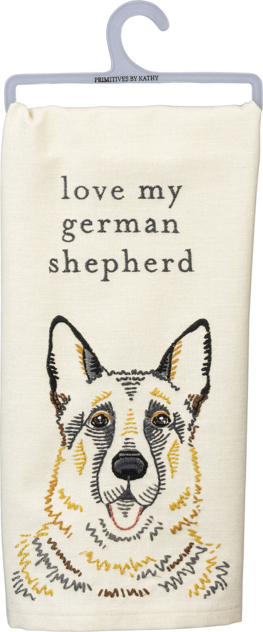 Primitives by Kathy Love My German Shepherd Dish Towel, 26"