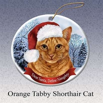 Holiday Pet Gifts Orange Tabby Shorthair Cat Santa Hat Christmas Tree Ornament