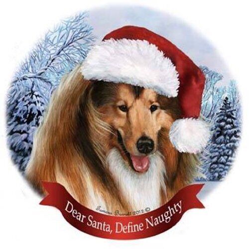 Collie Dog Santa Hat Christmas Ornament Porcelain China USA-made