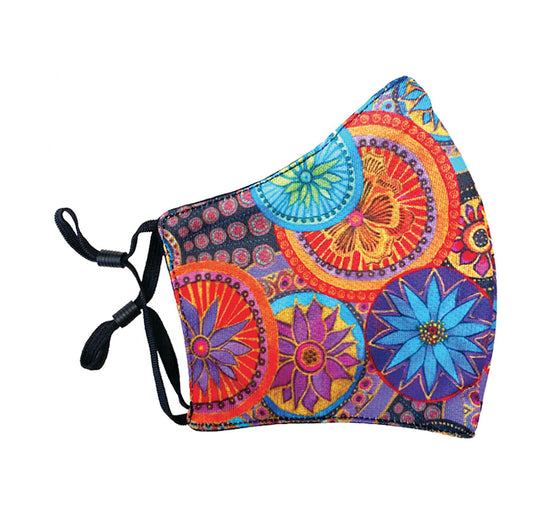 Laurel Burch Studios Boutique Face Mask, Reusable, Circle Florals, Flowers