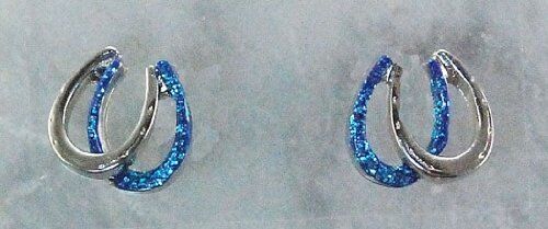 Finishing Touch Double Horseshoe Glitter Earrings, Teal Blue
