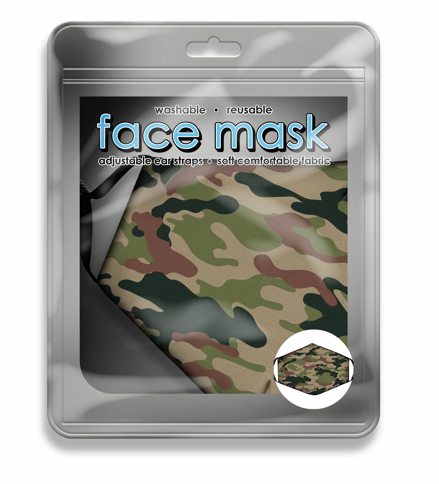 Spoontiques Fun Face Mask, Washable, Adjustable Ear Straps - Camo
