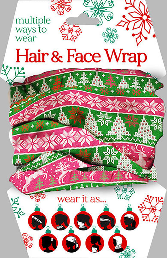 Spoontiques Ugly Sweater Christmas Tree, Reindeer, Snowflakes Hair and Face Wrap