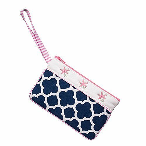 Douglas Seaside Sparkle Blue & White w Starfish Wristlet, 7.5" wide