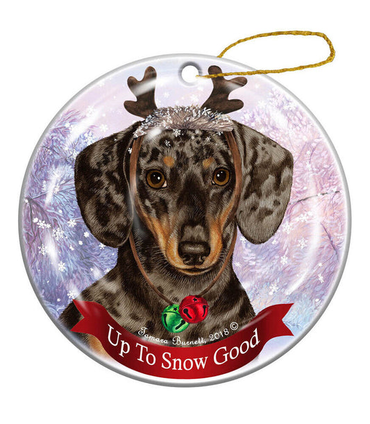 Holiday Pet Gifts Dachsund SH Dapple Chocolate Dog Porcelain Christmas Ornament