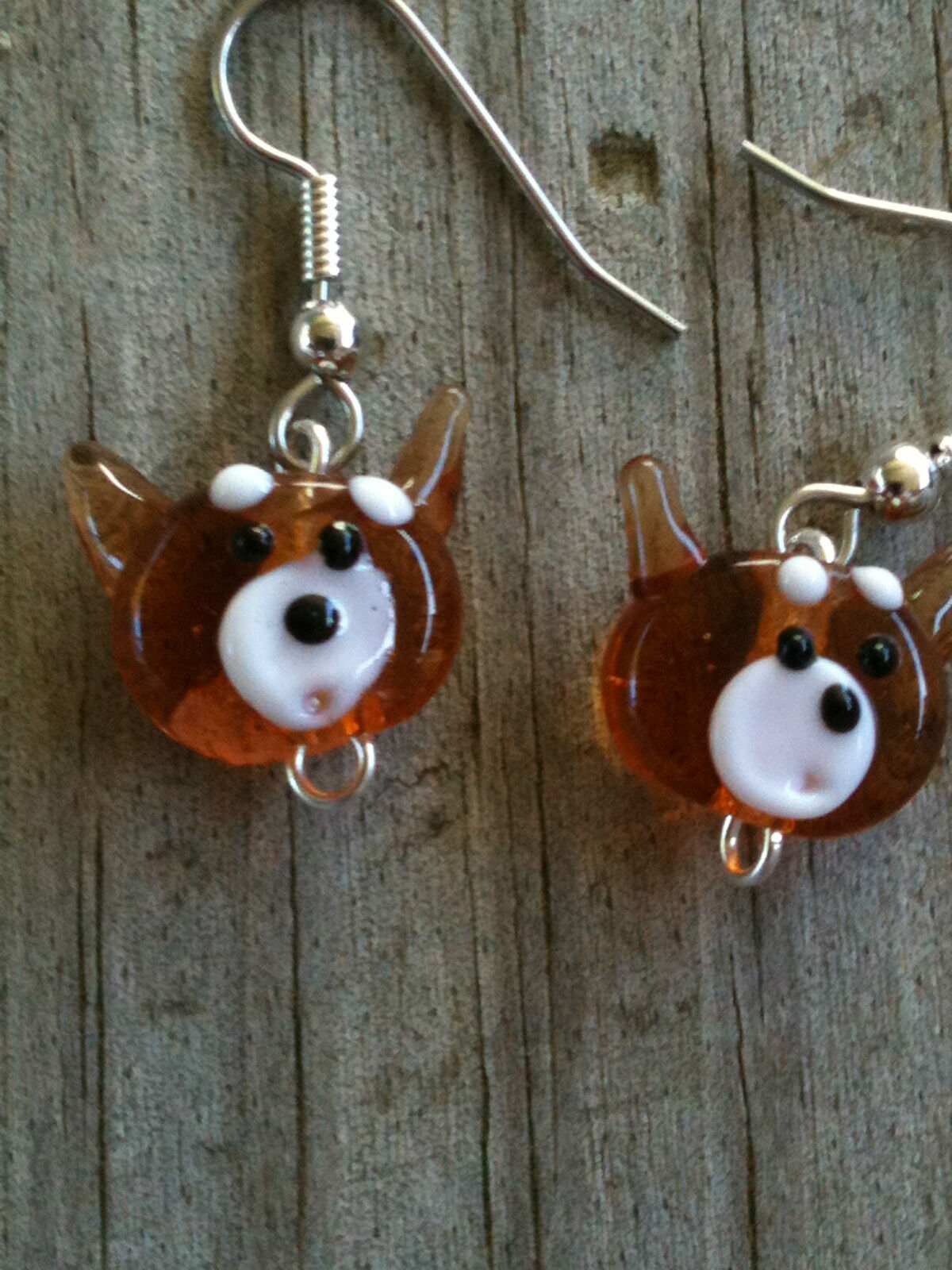 Brown Transparent Cat Face Lampwork Glass Earrings