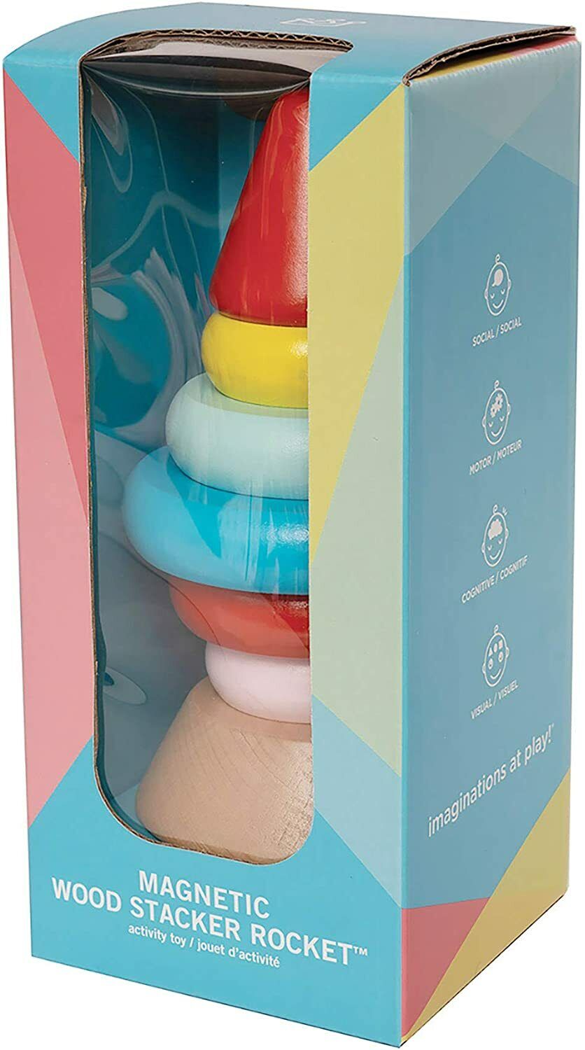 Manhattan Toy Stacker Rocket Baby Toddler 7 Pc Magnetic Wooden Stacking Toy Set