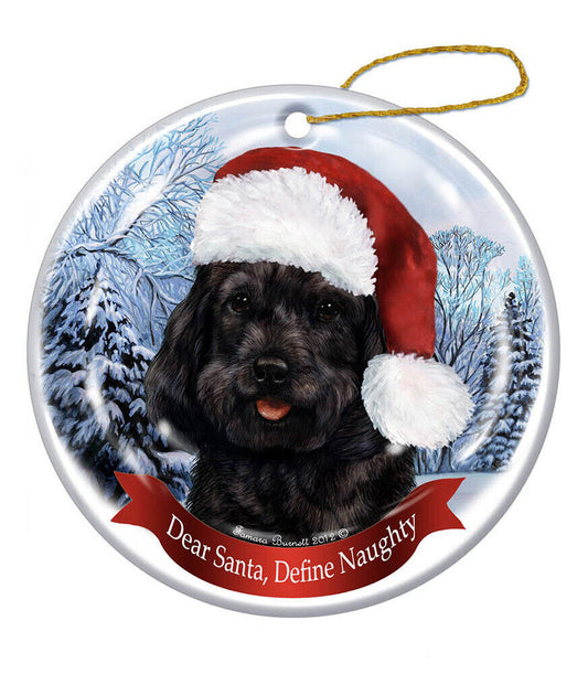 Holiday Pet Gifts Cockapoo, Black Santa Hat Dog Porcelain Christmas Ornament