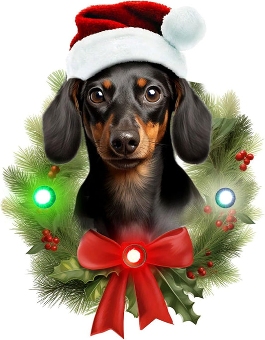 Spoontiques Dachshund Ornament - Wooden Decorations with LED Lights - 4"x5"