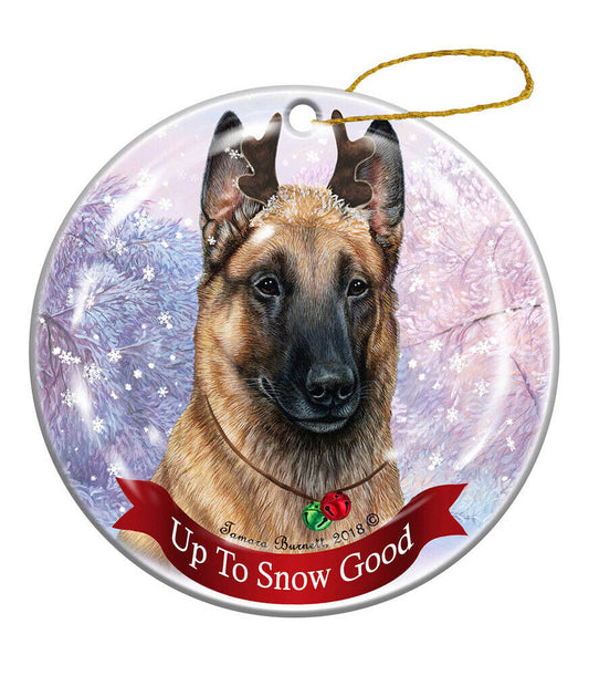 Belgian Malinois Light Fawn Reindeer Dog Porcelain Christmas Ornament