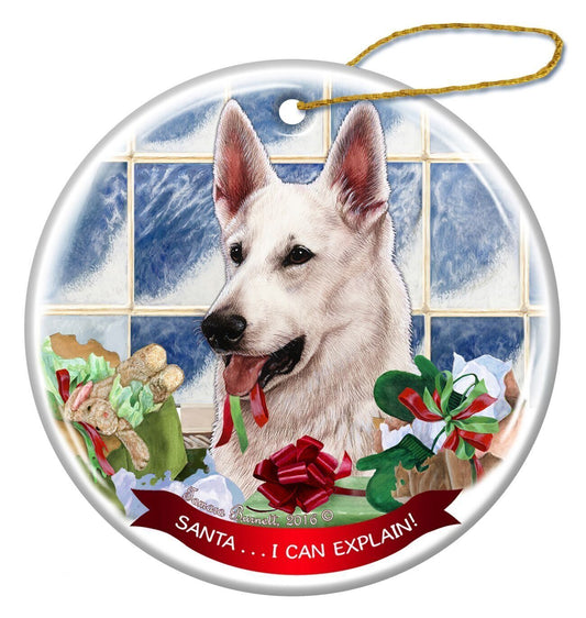 White German Shepherd Dog Porcelain Ornament Pet Gift Santa I Can Explain!