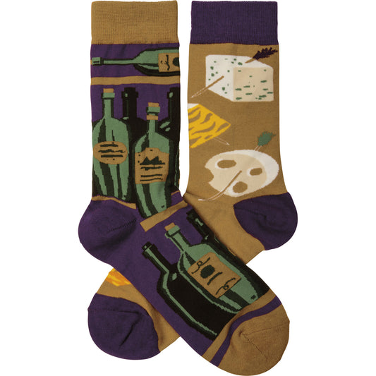 Primitives by Kathy Socks - Socks - Wine & Cheese, One Size Fits Most