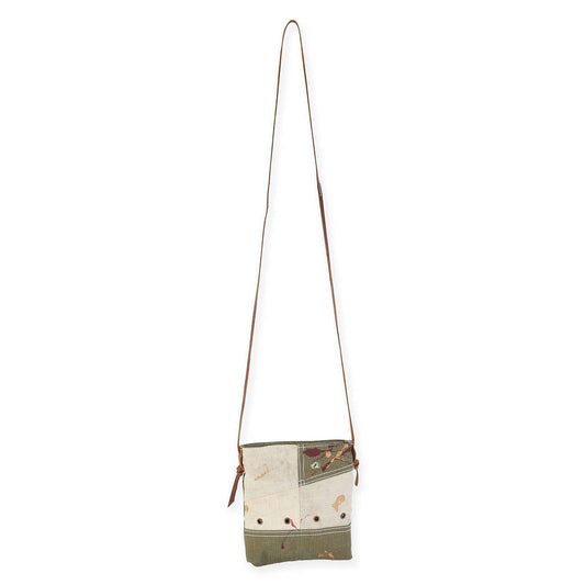 Uchi Gold Splattered Small Canvas Crossbody Recycled Canvas Leather Strap & Trim