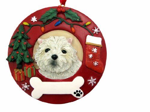 E&S Pets Westie Christmas Ornament Wreath Shaped Easily Personalized