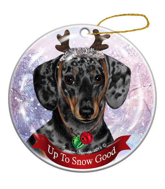 Holiday Pet Gifts Dachshund SH Dapple Light Dog Porcelain Christmas Ornament