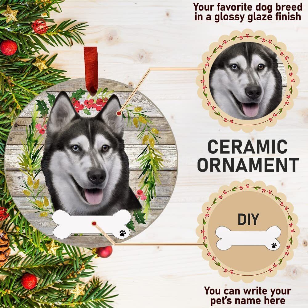 Siberian Husky Ornament - E&S Pets, DIY Personalizable, Ceramic Round Ornament