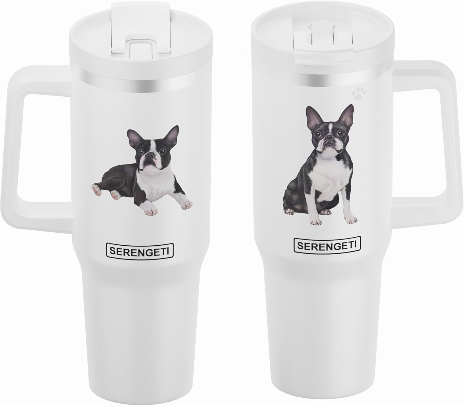 Serengeti 40 Oz Boston Terrier Dog Stainless Steel Tumbler w Handle, Straw & Lid