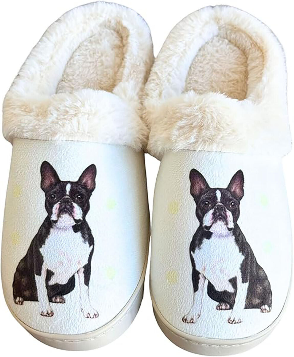 E&S Pets Boston Terrier Snugg Slippers for Pet Lovers -  Memory Foam, L/XL