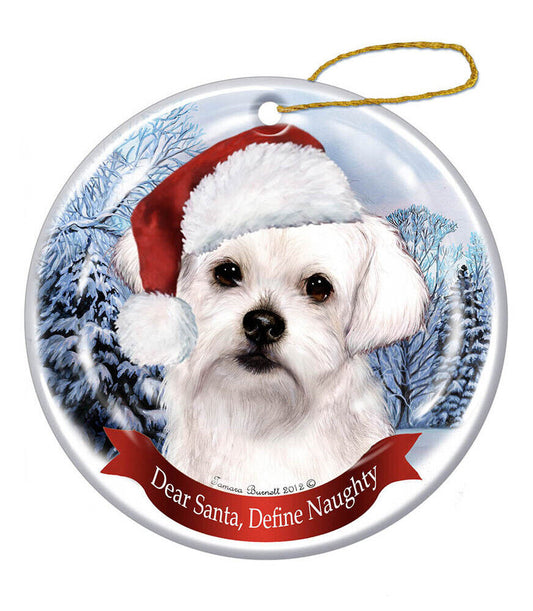 Holiday Pet Gifts Maltese Santa Hat Dog Porcelain Christmas Tree Ornament