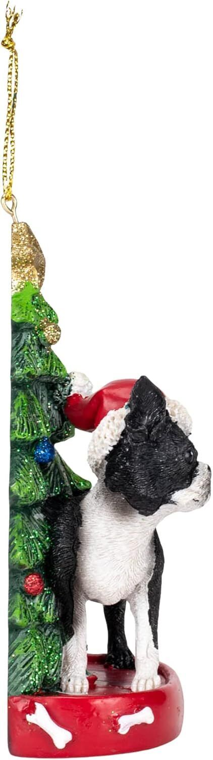 Kurt Adler Boston Terrier With Santa Hat Christmas Tree Ornament, 4.25 "