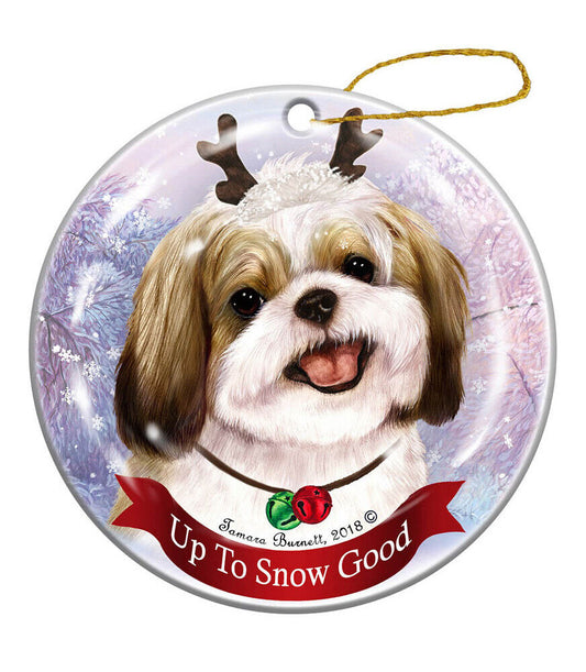 Holiday Pet Gifts Shih Tzu Gold White Dog Porcelain Christmas Ornament
