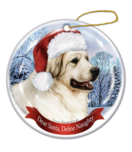 Holiday Pet Gifts Great Pyrenese Santa Hat Dog Porcelain Christmas Tree Ornament