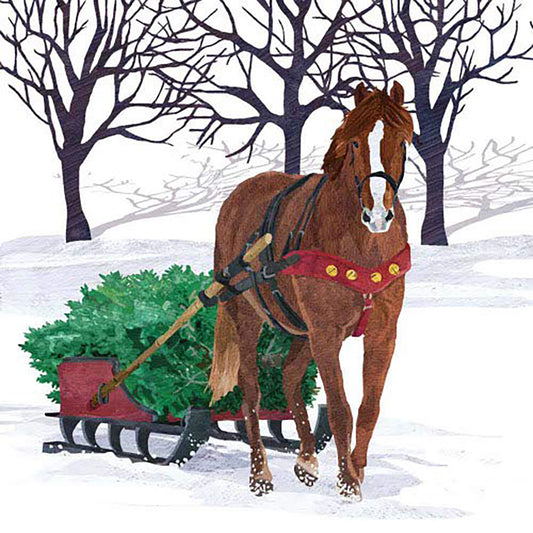 Paperproducts Design Winter Horse Sleigh Beverage Napkin, 5" x 5"
